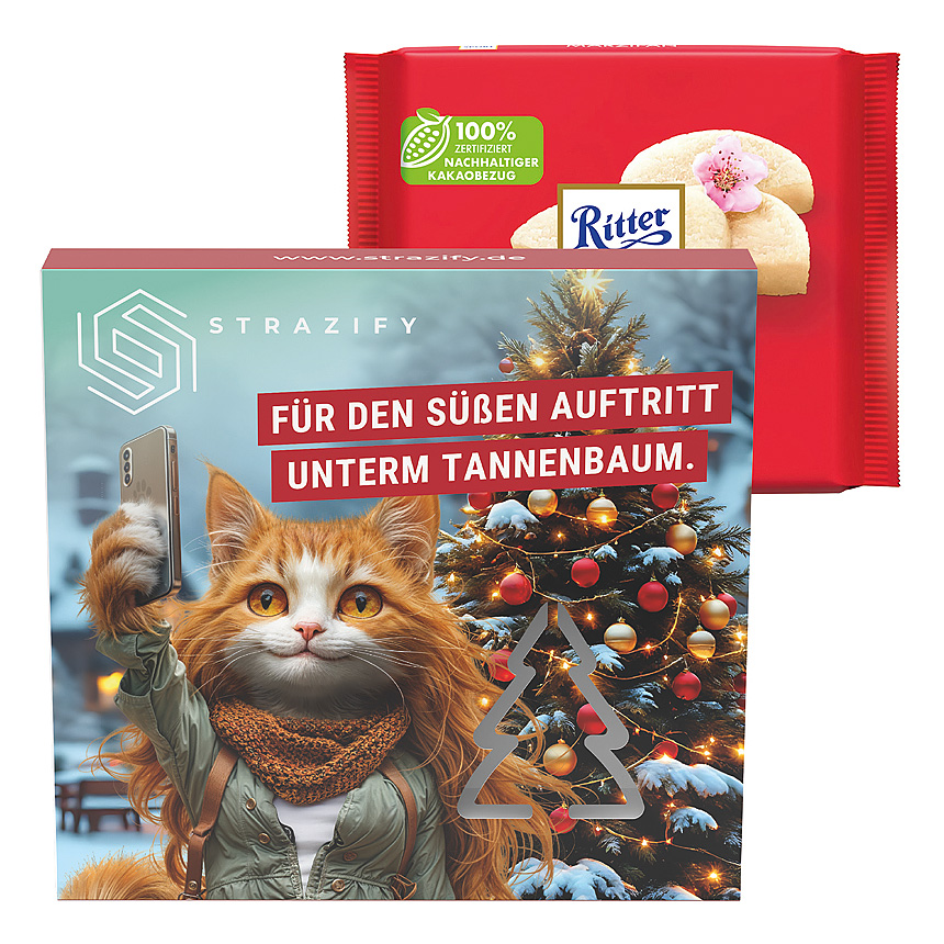 Reklamní pouzdro, výsek vánoční stromek, Ritter SPORT marcipánová čokoláda - Reklamní pouzdro, výsek vánoční stromek, Ritter SPORT marcipánová čokoláda -