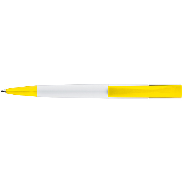 Plastic ball pen with broad clip - yellow