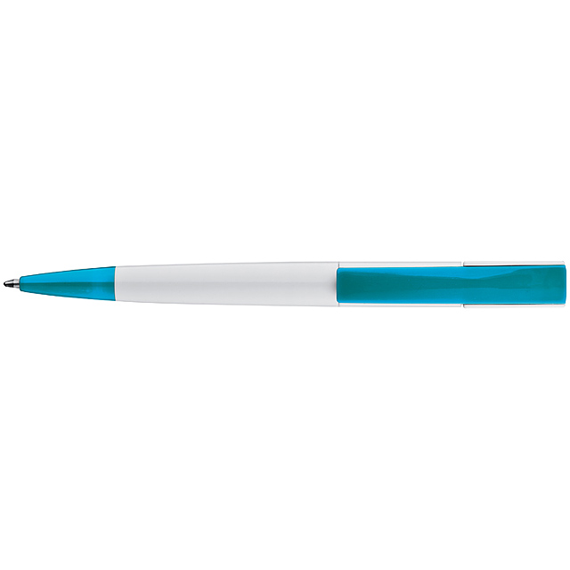 Plastic ball pen with broad clip - turquoise