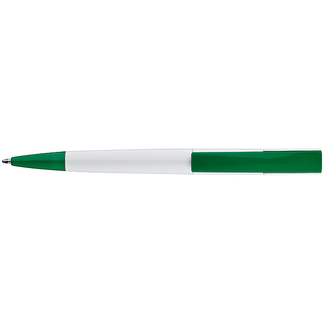 Plastic ball pen with broad clip - green