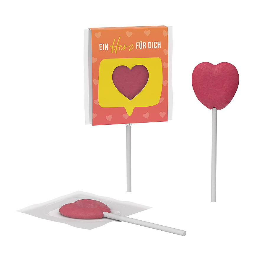 Promotional lollipop in cardboard packaging with heart-shaped punching - 