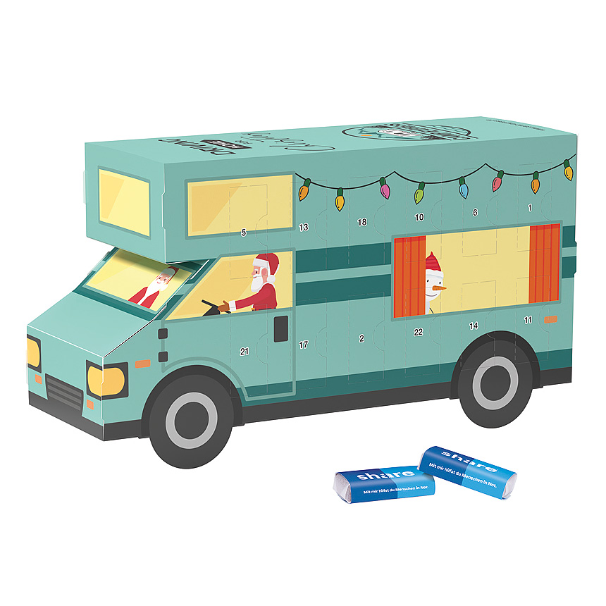 Adventní kalendář obytný vůz, share mini čokoládové tyčinky - Adventní kalendář obytný vůz, share mini čokoládové tyčinky -