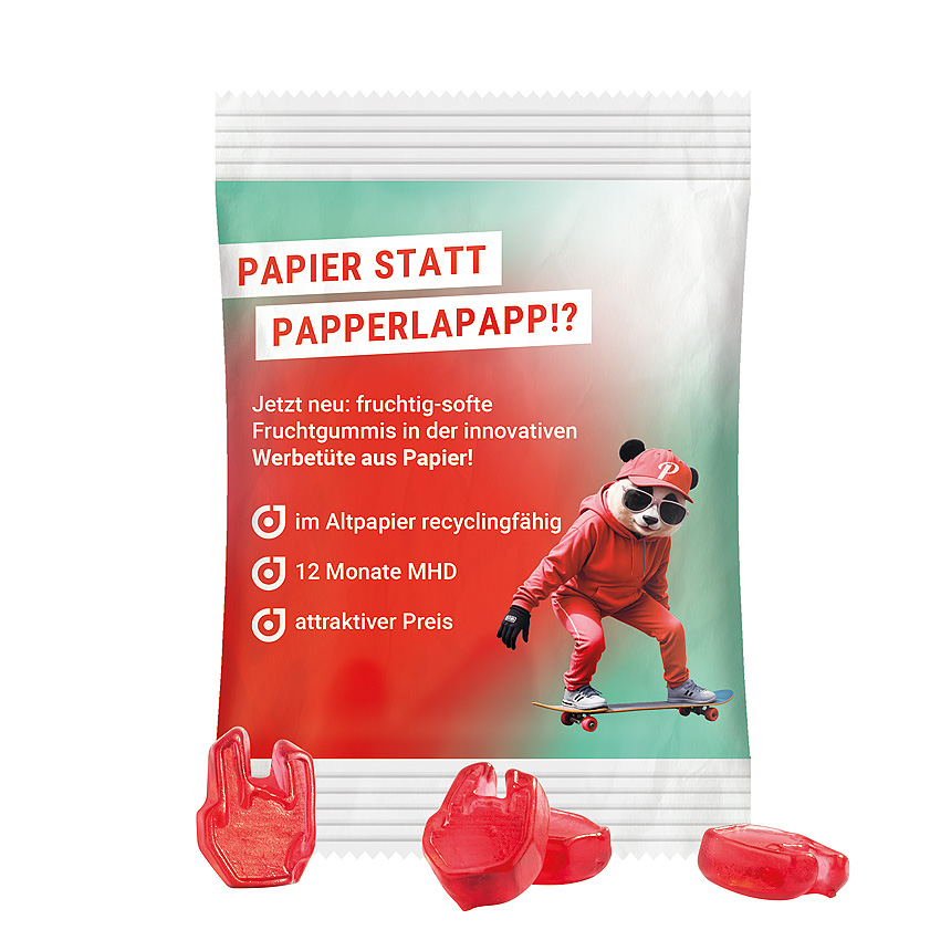 Mini bag special shapes, 15 g, Trolli fruit jelly gums, recyclable PaperPlus Pro white - white Mini bag special shapes, 15 g, Trolli fruit jelly gums, recyclable PaperPlus Pro white - white