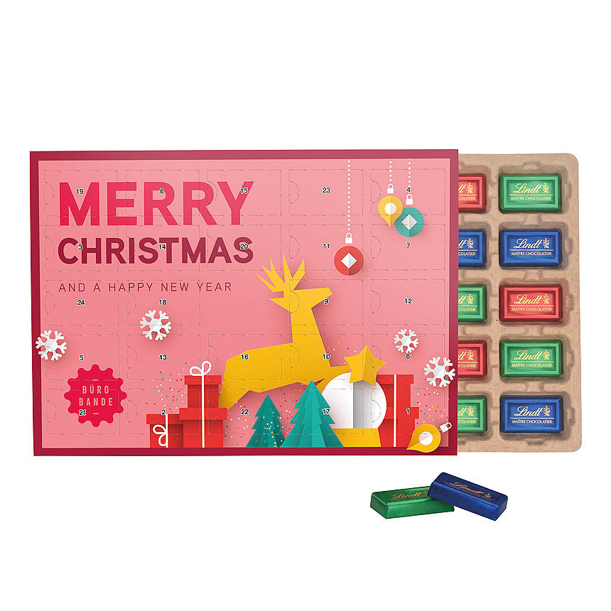 Prémiový stolní adventní kalendář Eco, Lindt mini čokoládové tyčinky - Prémiový stolní adventní kalendář Eco, Lindt mini čokoládové tyčinky -