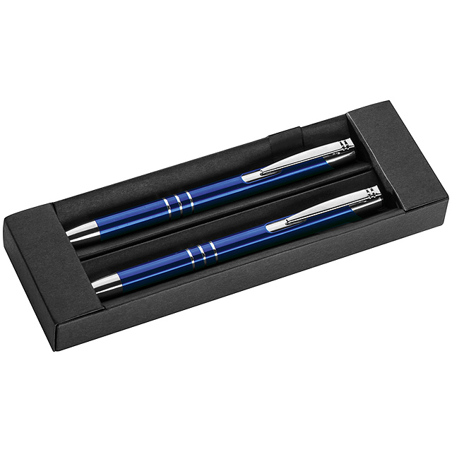 Set kovového pera a ceruzky - modrá