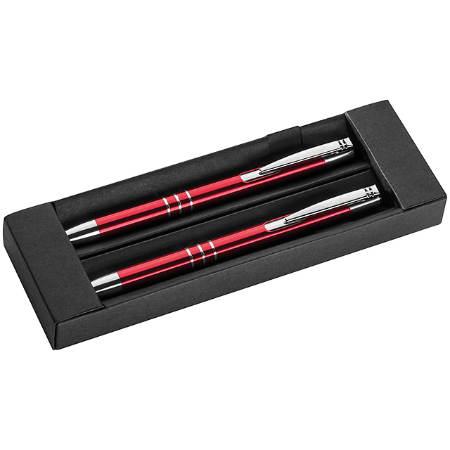 Set kovového pera a ceruzky - červená