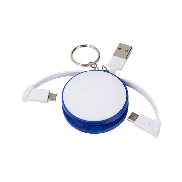 Wrap-around 3-in-1 charging cable with keychain - blue