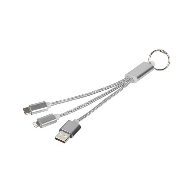 Metal 3-in-1 charging cable with keychain - silver