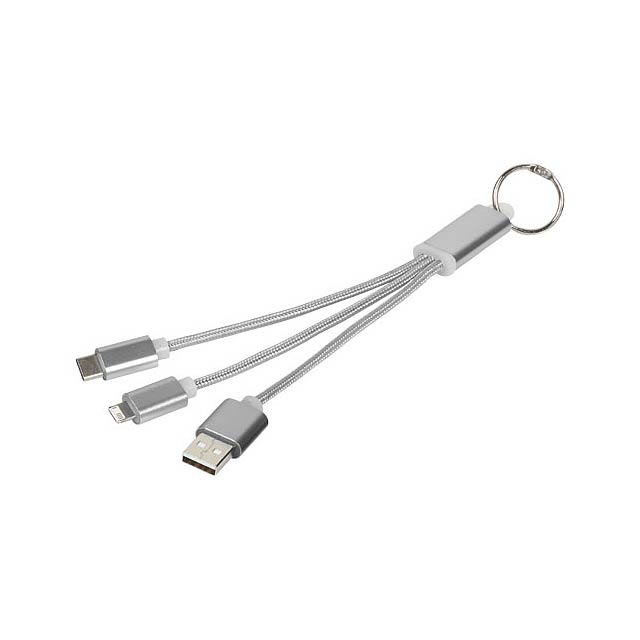 Metal 3-in-1 Ladekabel mit Schlüsselanhänger - Silber