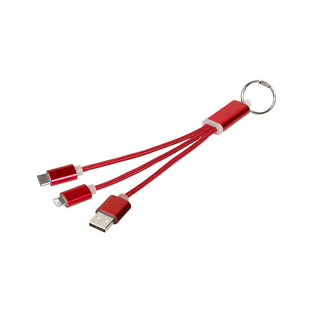 Kovový 3 v 1 nabíjecí kabel s kroužkem na klíče - transparentní červená