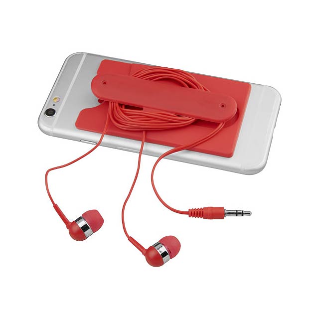 Sluchátka s kabelem a silikonové pouzdro na telefon - transparentná červená