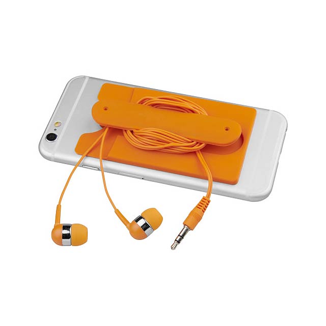 Sluchátka s kabelem a silikonové pouzdro na telefon - oranžová