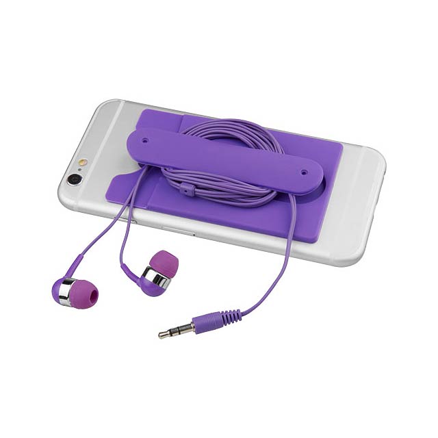 Wired earbuds and silicone phone wallet - violet