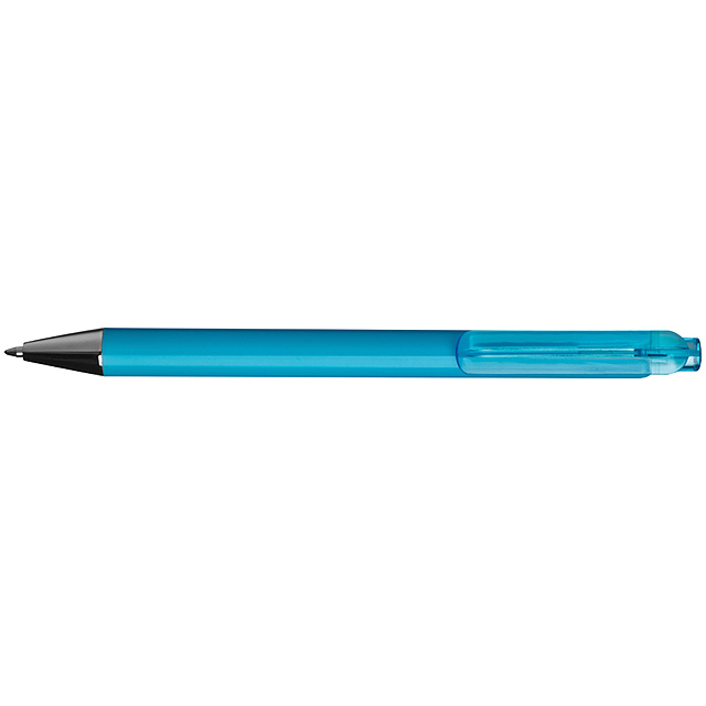 Plastkugelschreiber vollfarbig mit transparentem Teil - azurblau  