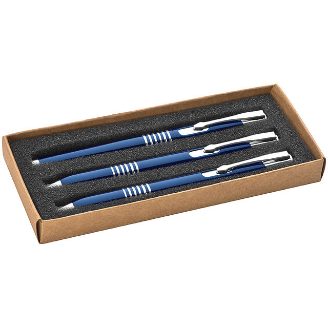 3-piece metal writing set - blue