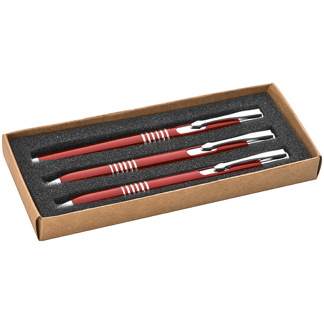 3-piece metal writing set - red