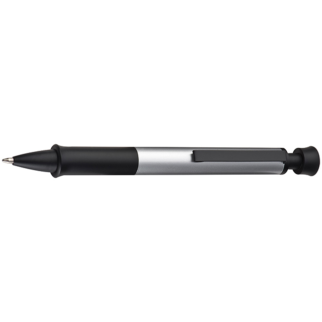 Aluminium ball pen with black clip - grey