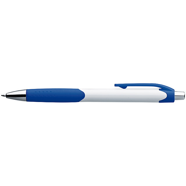 Plastic ball pen with a white shaft and Guma grip zone - blue