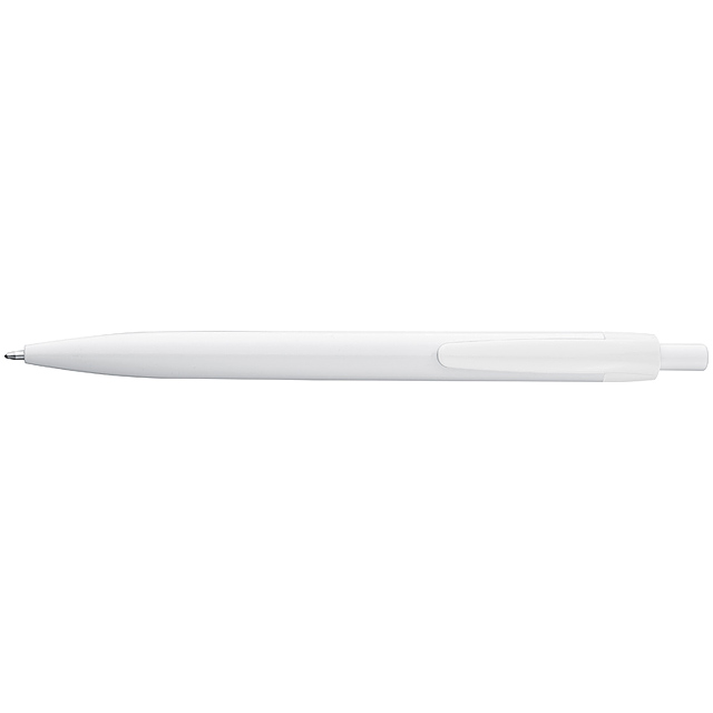 White plastic ball pen with coloured clip - white