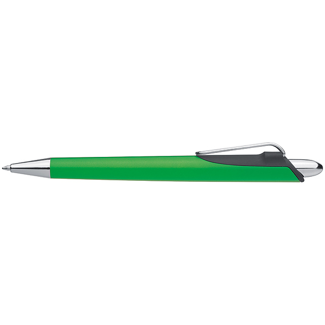 Ball pen made of plastic with metal clip - green
