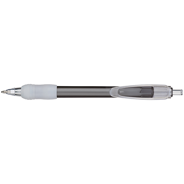 Plastové guľôčkové pero s veľkým klipom, ktorý ponúka dostatok priestoru pre umiestnenie reklamy. Ako potlač odporúčame tampoprint.  - šedá - foto