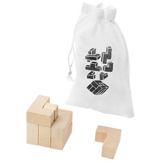 Solfee wooden squares brain teaser with pouch - beige