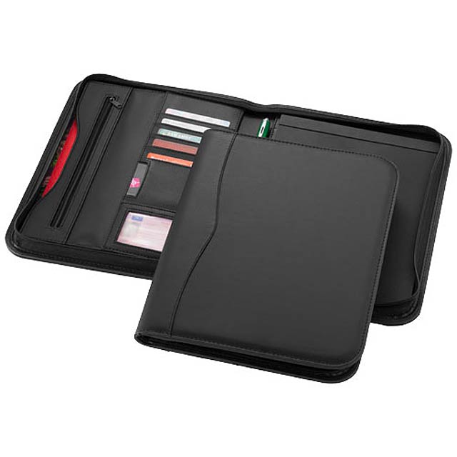 Ebony A4 zippered portfolio - black