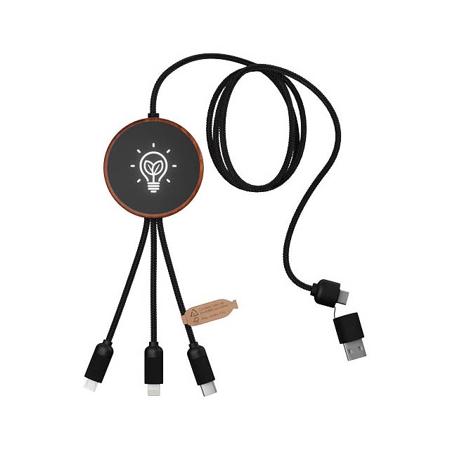 SCX.design C40 3-in-1 rPET light-up logo charging cable and 10W charging pad - wood