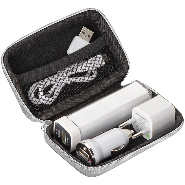 Travel Set - Powerbank, EU-Stecker, USB-Ladegerät - Weiß 