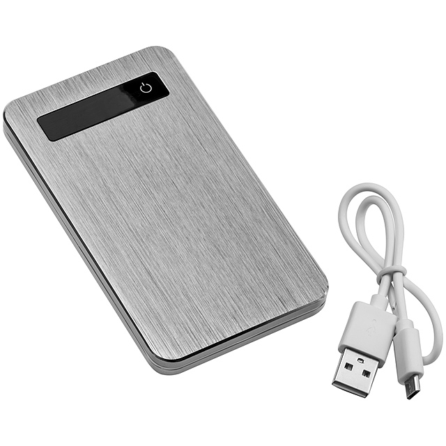 Powerbank 4000 mAh mit USB Anschluss, inkl. Ladekabel - Grau