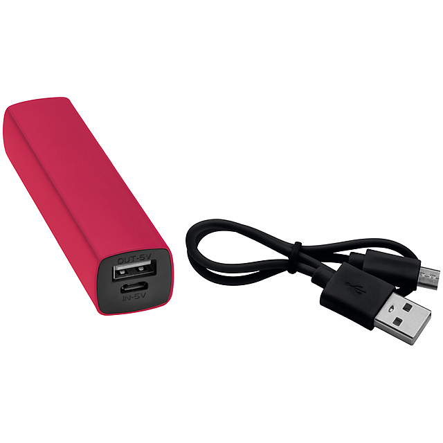 Powerbank 2200 mAh mit USB Anschluss, inkl. Ladekabel - Rot