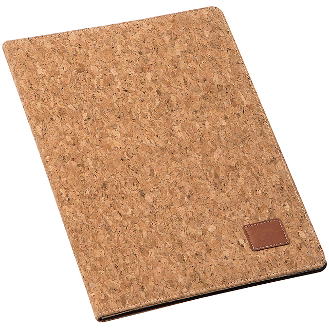 A4 Kork Schreibmappe mit Block und Kugelschreiberschlaufe - Beige