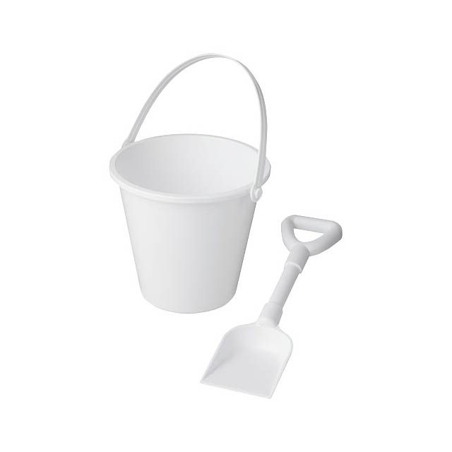 Plážový kbelík a lopatka z recyklovaného plastu Tides - biela