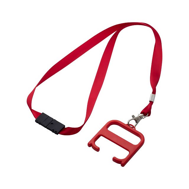 Hygiene handle with lanyard - transparent red