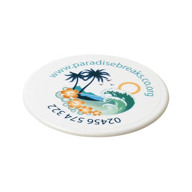 Renzo round plastic coaster - white