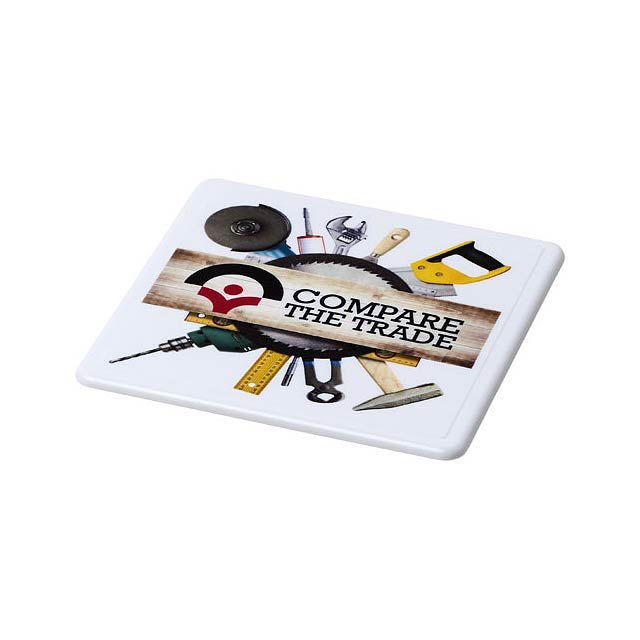 Renzo square plastic coaster - white