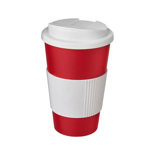 Americano® 350 ml tumbler with grip & spill-proof lid - transparent red