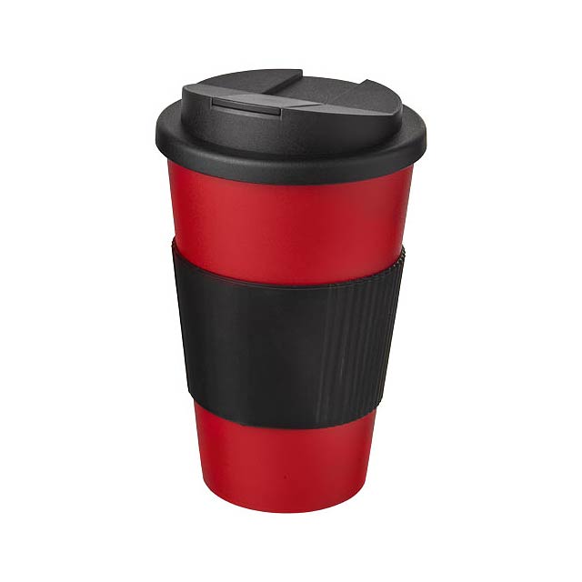 Americano® 350 ml tumbler with grip & spill-proof lid - transparent red