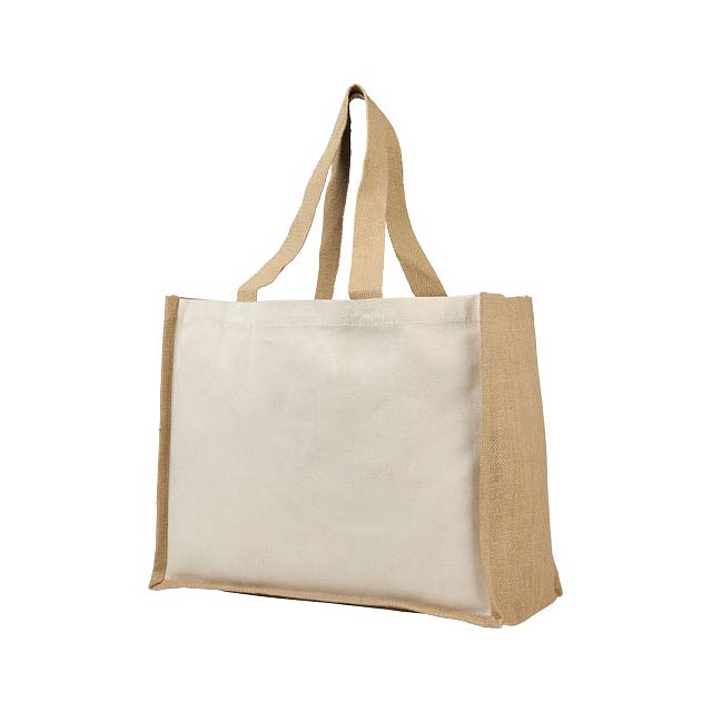 Varai 320 g/m² canvas and jute shopping tote bag - beige