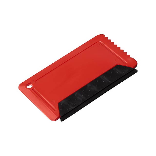 Freeze credit card sized ice scraper with rubber - transparent red