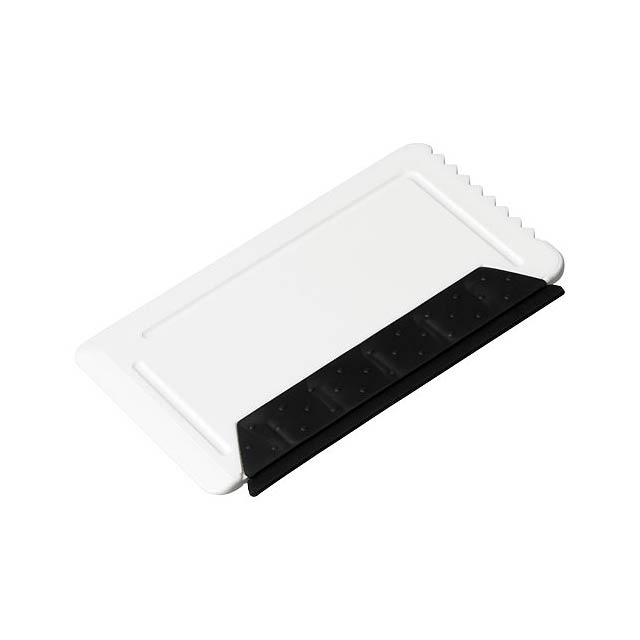 Freeze credit card sized ice scraper with rubber - white