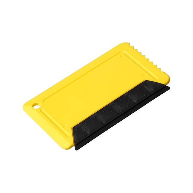 Freeze credit card sized ice scraper with rubber - yellow