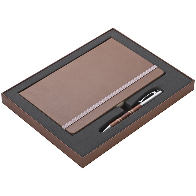 Mark Twain set of notebook and ball pen - brown