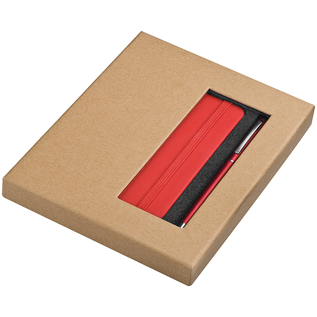 Set of notebook and ball pen - red