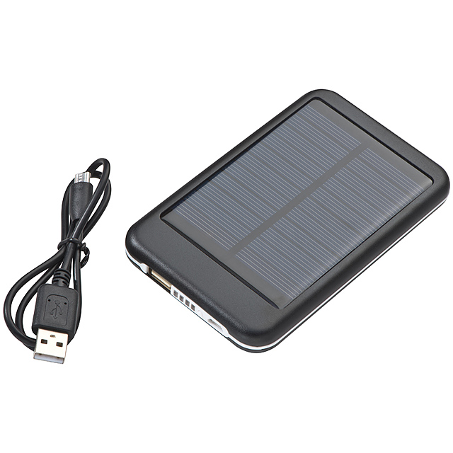 Solar Powerbank aus Metall mit 4000 mAh Speicherkapazität, inkl. Ladekabel - schwarz