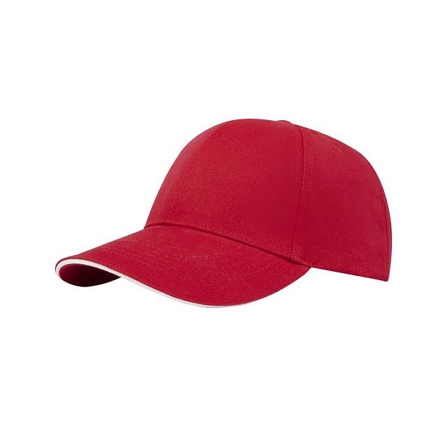 Topaz 6 panel GRS recycled sandwich cap - transparent red