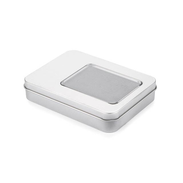 Velká kovová krabička s vložkou na menší flash disk - stříbrná