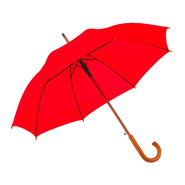 Automatický dřevěný holový deštník  TANGO - červená