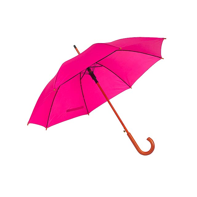 Automatický dřevěný holový deštník  TANGO - fuchsiová (tm. ružová)