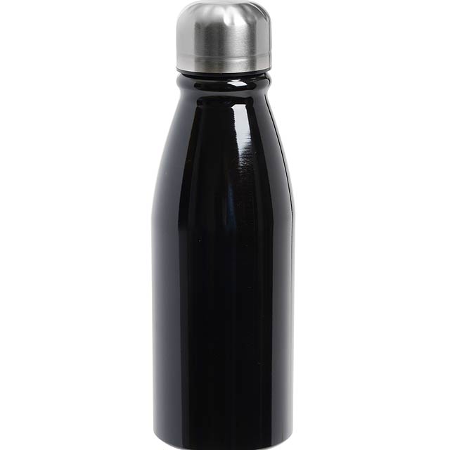 Hliníková láhev na pití FANCY:  jednostěnné, bezpečné stříbrné šroubovací víčko, kapacita: cca. 500 ml  - černá - foto